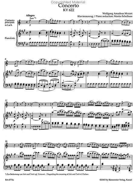 Free sheet music mozart clarinet concerto 1